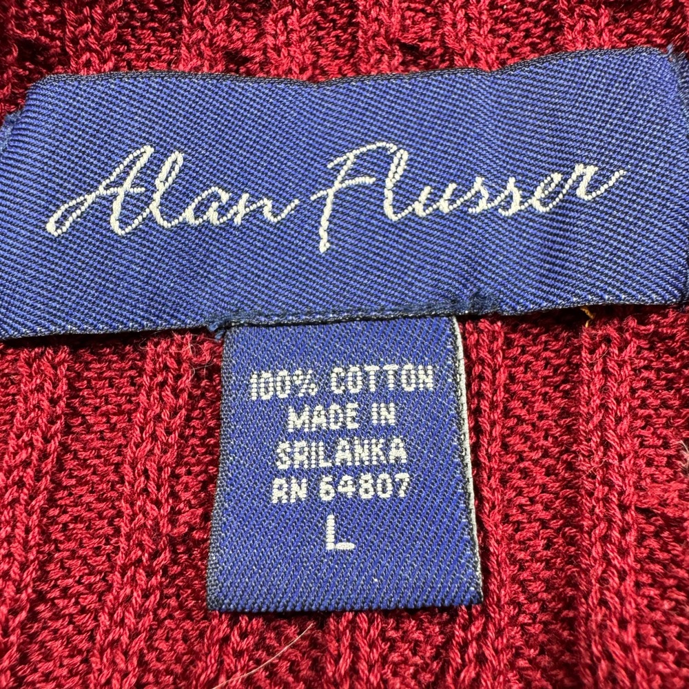 Alan Flusser Men's Sweater V-Neck Burgundy Red Large 100% Cotton Cable Knit - Picture 6 of 6